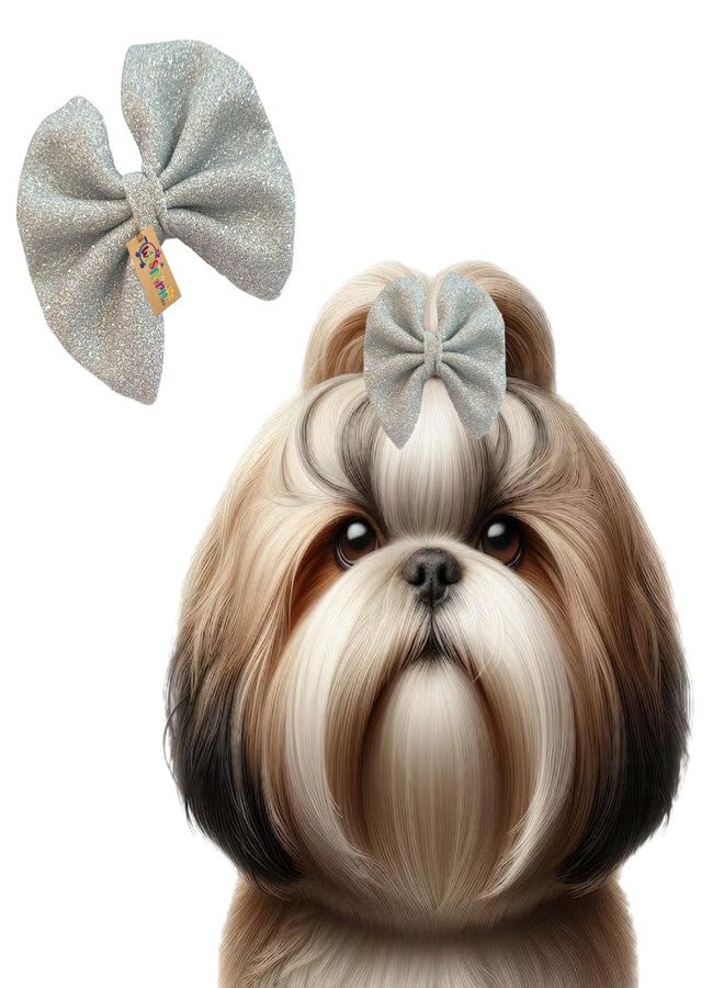 Western Era Dog Glitter Bow Hair Clip | Stylish & Sparkly Pet Accessory for Small, Medium & Large Dogs | Secure Hold | Grooming, Photoshoots, Birthdays & Occasions | Fashionable & Easy to Use (Silver) - Image 1